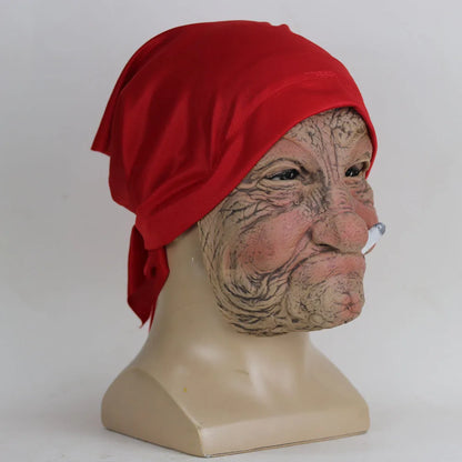 Masque en Latex drôle pour grand-mère fumer, vieux Nana, dame grand-mère avec visage froissé et écharpe rouge, accessoires de Costume de fête d'halloween
