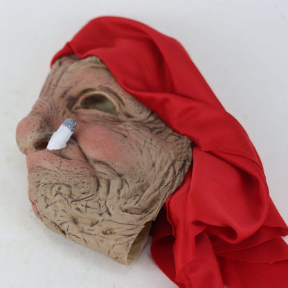 Masque en Latex drôle pour grand-mère fumer, vieux Nana, dame grand-mère avec visage froissé et écharpe rouge, accessoires de Costume de fête d'halloween