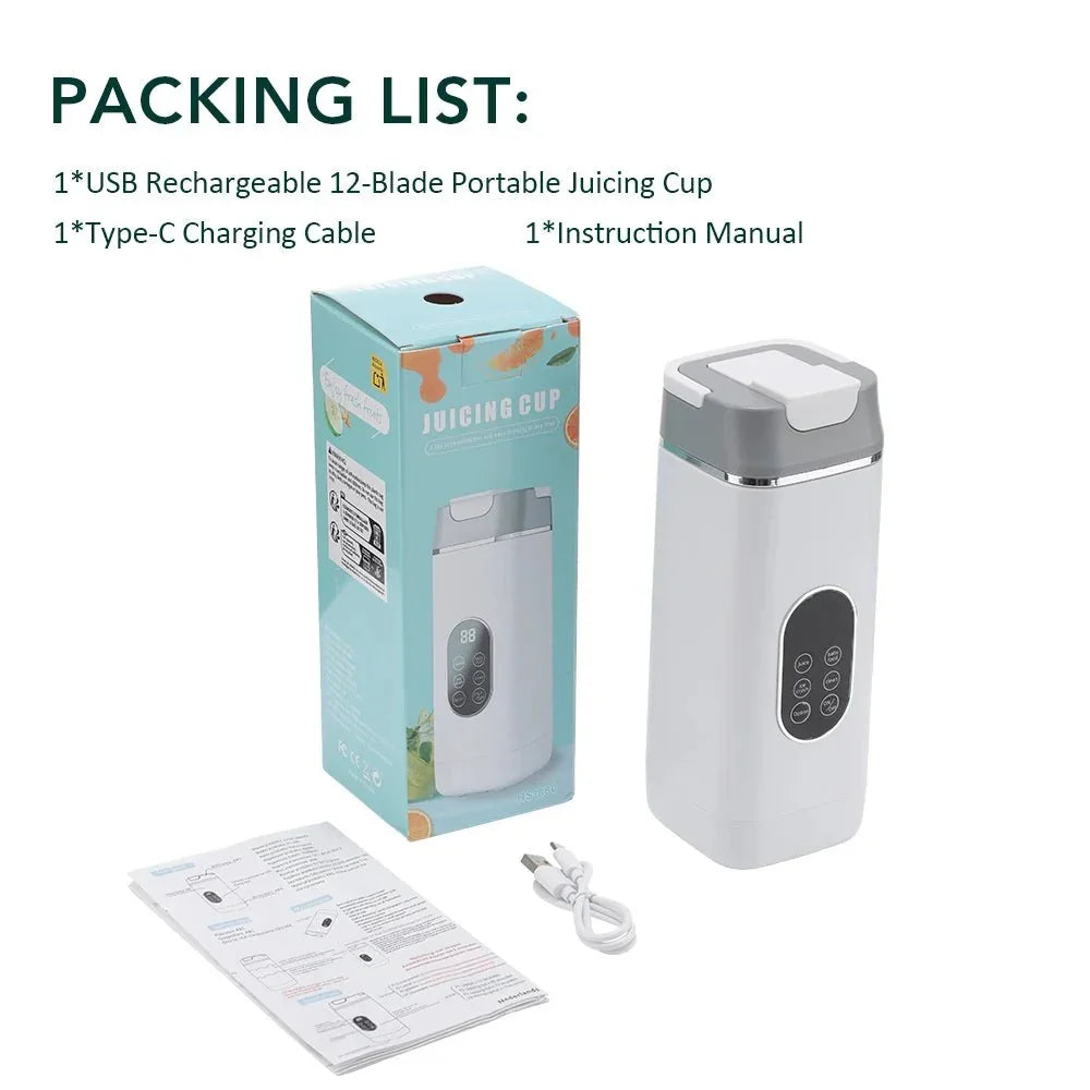 Presse-agrumes électrique à 6 lames, 2 tasses pour voyage, mélangeur de presse-agrumes Portable, Charge Usb, jus de fruits frais, mélangeur personnel, Smoothie - Stortime