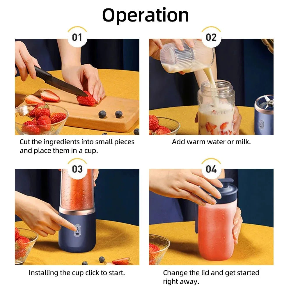 Presse-agrumes électrique à 6 lames, 2 tasses pour voyage, mélangeur de presse-agrumes Portable, Charge Usb, jus de fruits frais, mélangeur personnel, Smoothie - Stortime